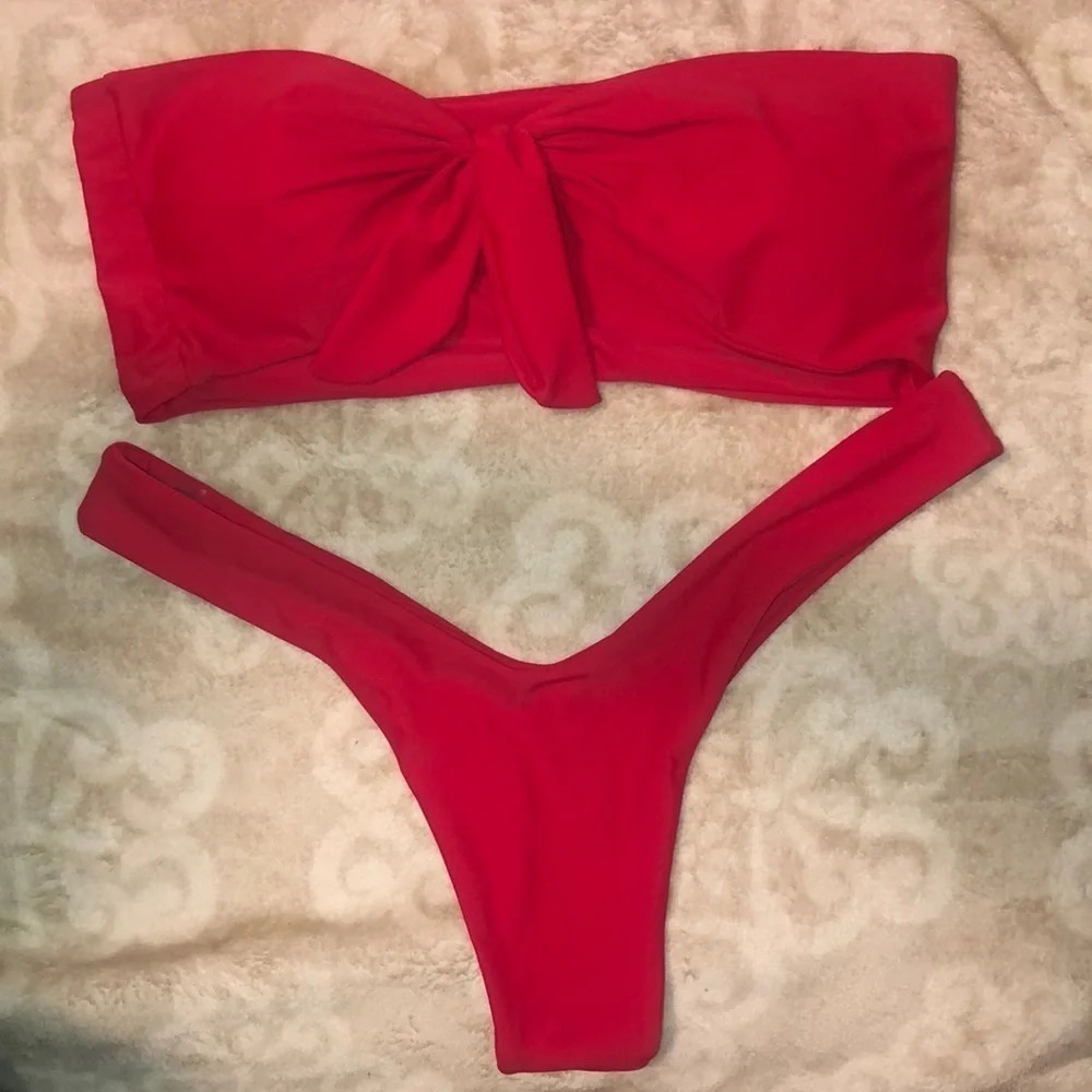Zaful Red Bandeau Knot Bikini Set